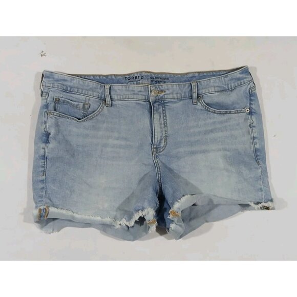 Torrid Mid Rise Mid Jean Shorts Cutoffs Size 22 Light Wash Vintage Stretch - Picture 1 of 9